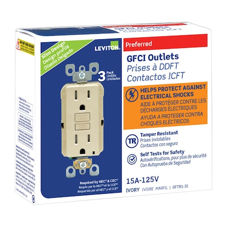 Leviton Leviton SmartlockPro 15 amps 125 V Duplex Ivory GFCI Outlet 5-15R 3 pk GFTR1-03I